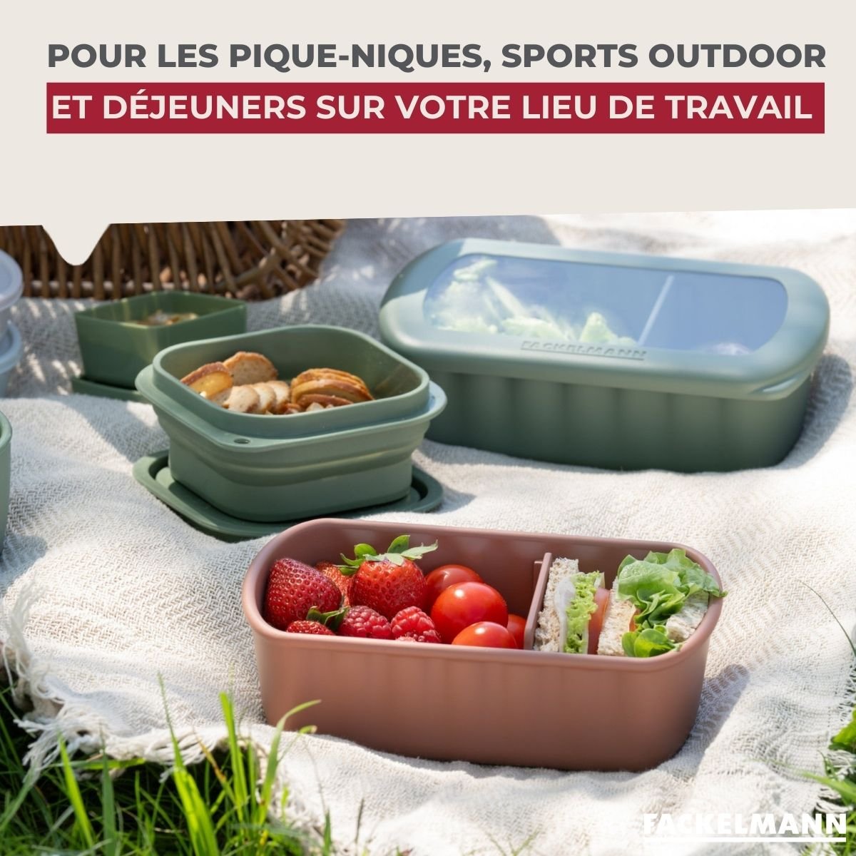Lot de 4 boîtes à lunch 1 L avec 4 ustensiles de cuisine STORAGE vert, FACKELMANN