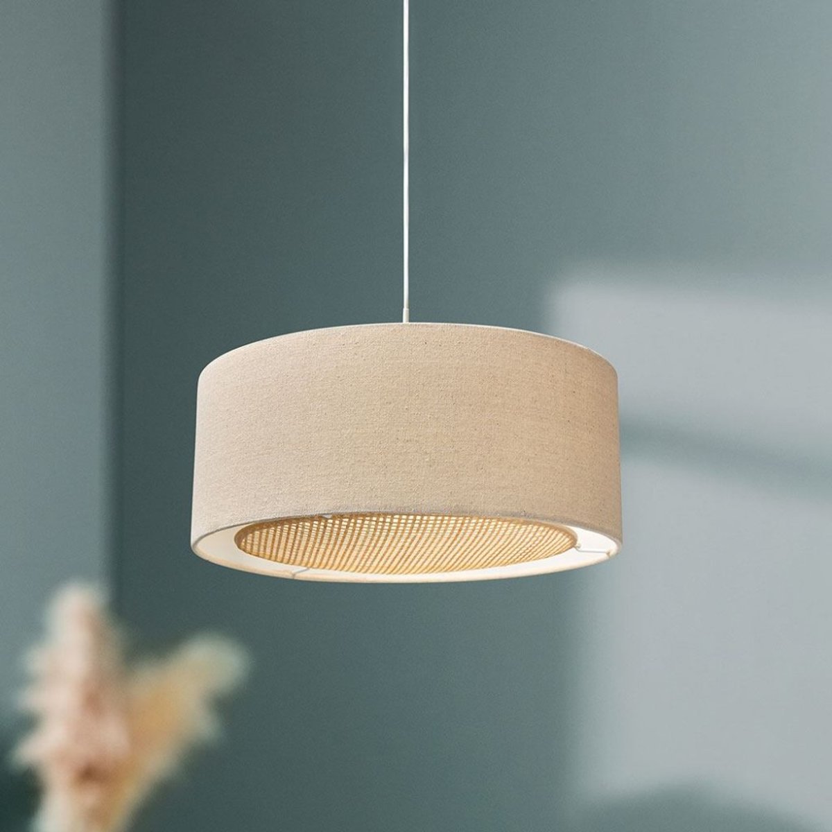 Suspension lin et bambou diamètre 35 beige, DECORATIE