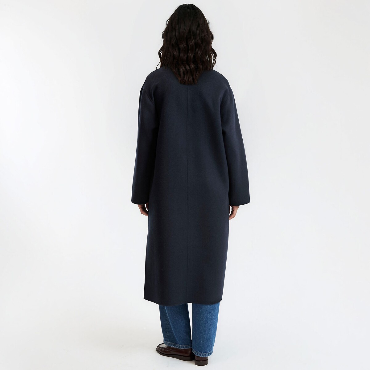 Manteau en laine mélangée, avec écharpe amovible bleu marine, LA REDOUTE COLLECTIONS