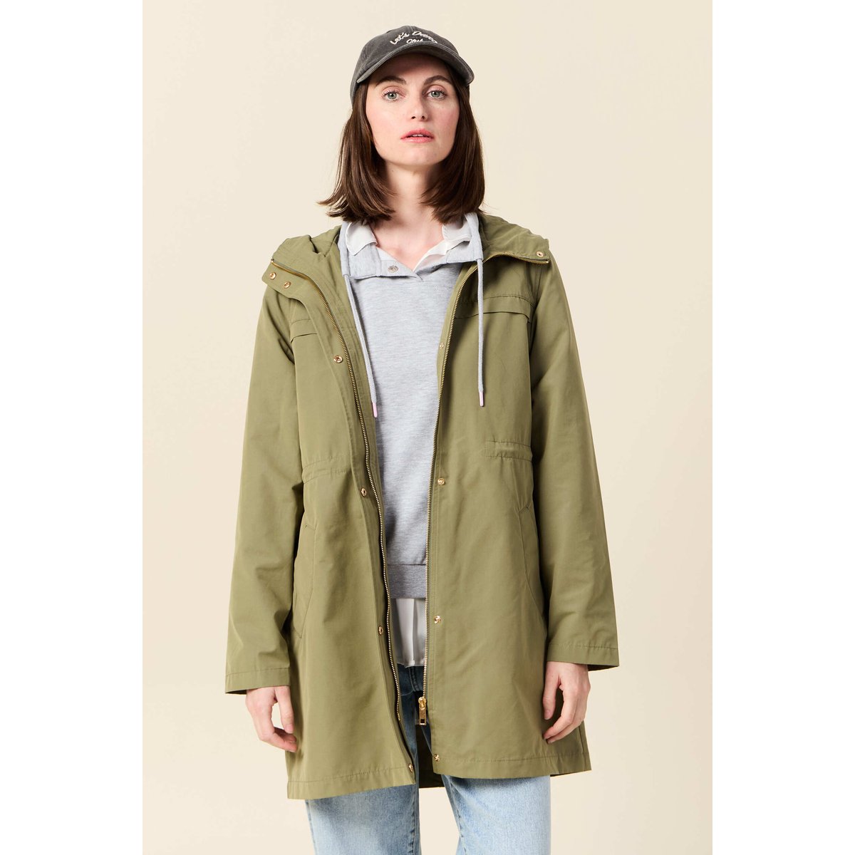 Parka longue à capuche vert kaki, BONOBO