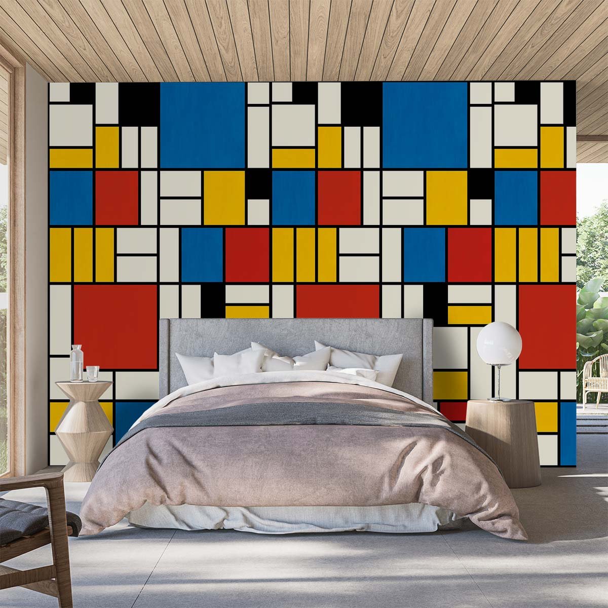 Papier peint, illustration mondrian multicolore, HEXOA
