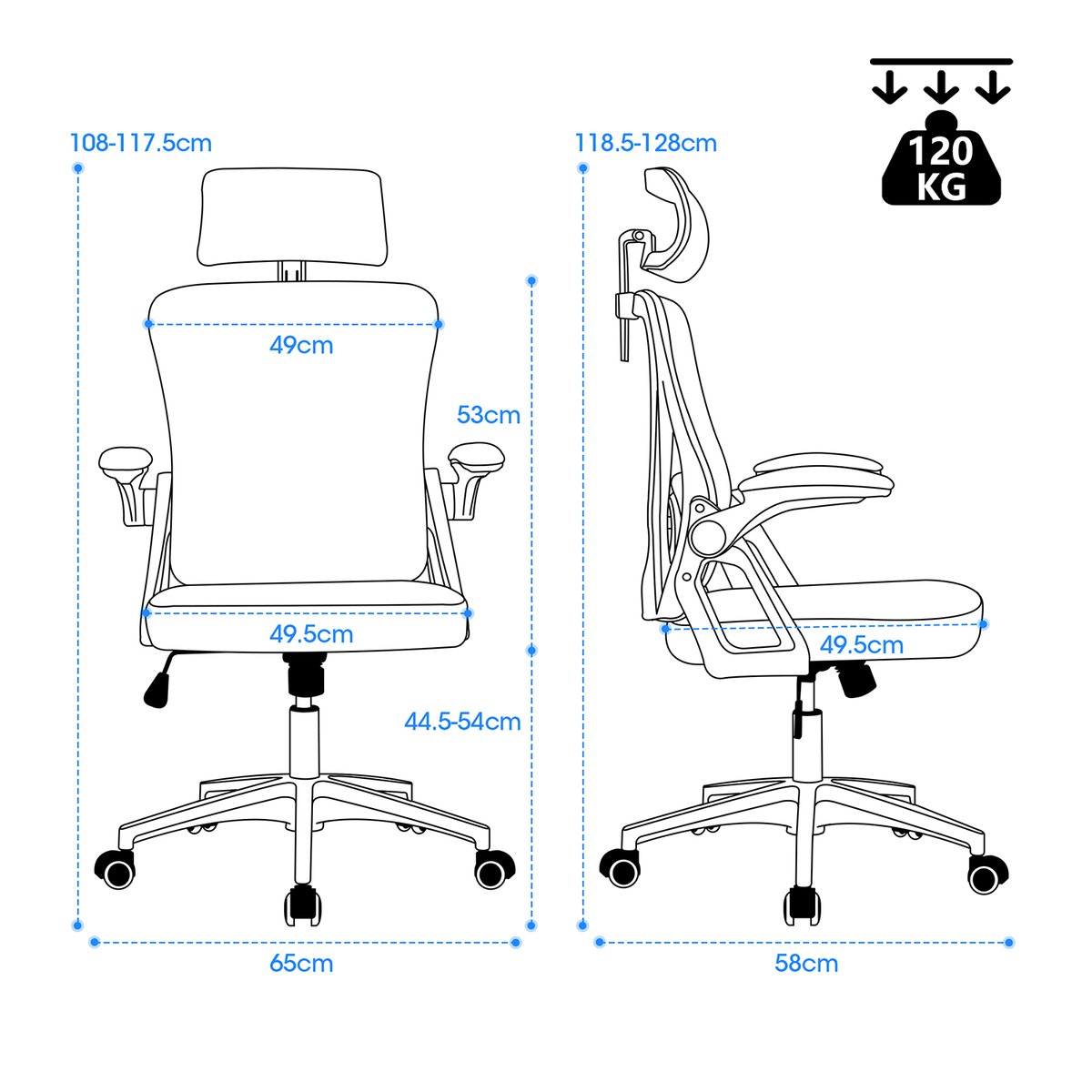 Chaise de bureau ergonomique pivotante réglable en hauteur, DARVEN gris, MEUBLES COSY