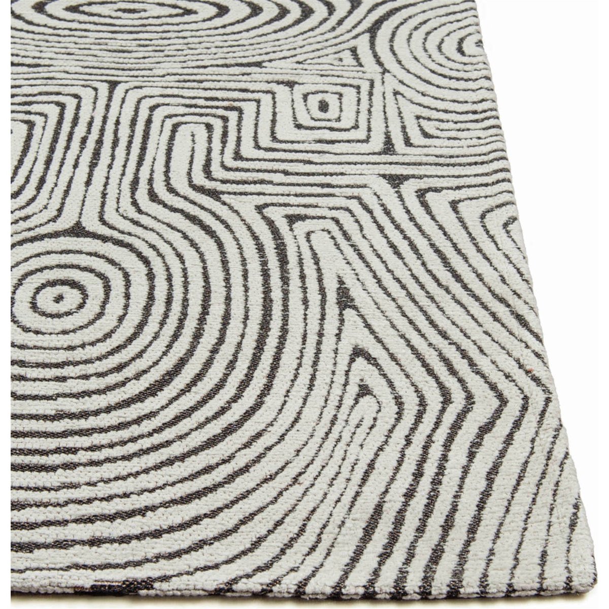 Tapis d'intérieur et extérieur, TABASCO beige ivoire à motifs noirs, RECOLLECTION