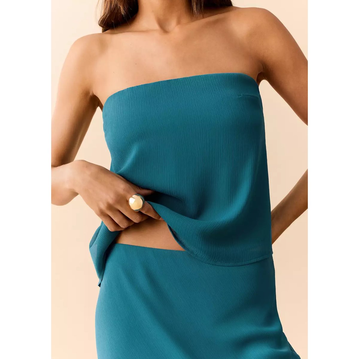 Jupe longue texturée bleu pétrole, MANGO TEEN
