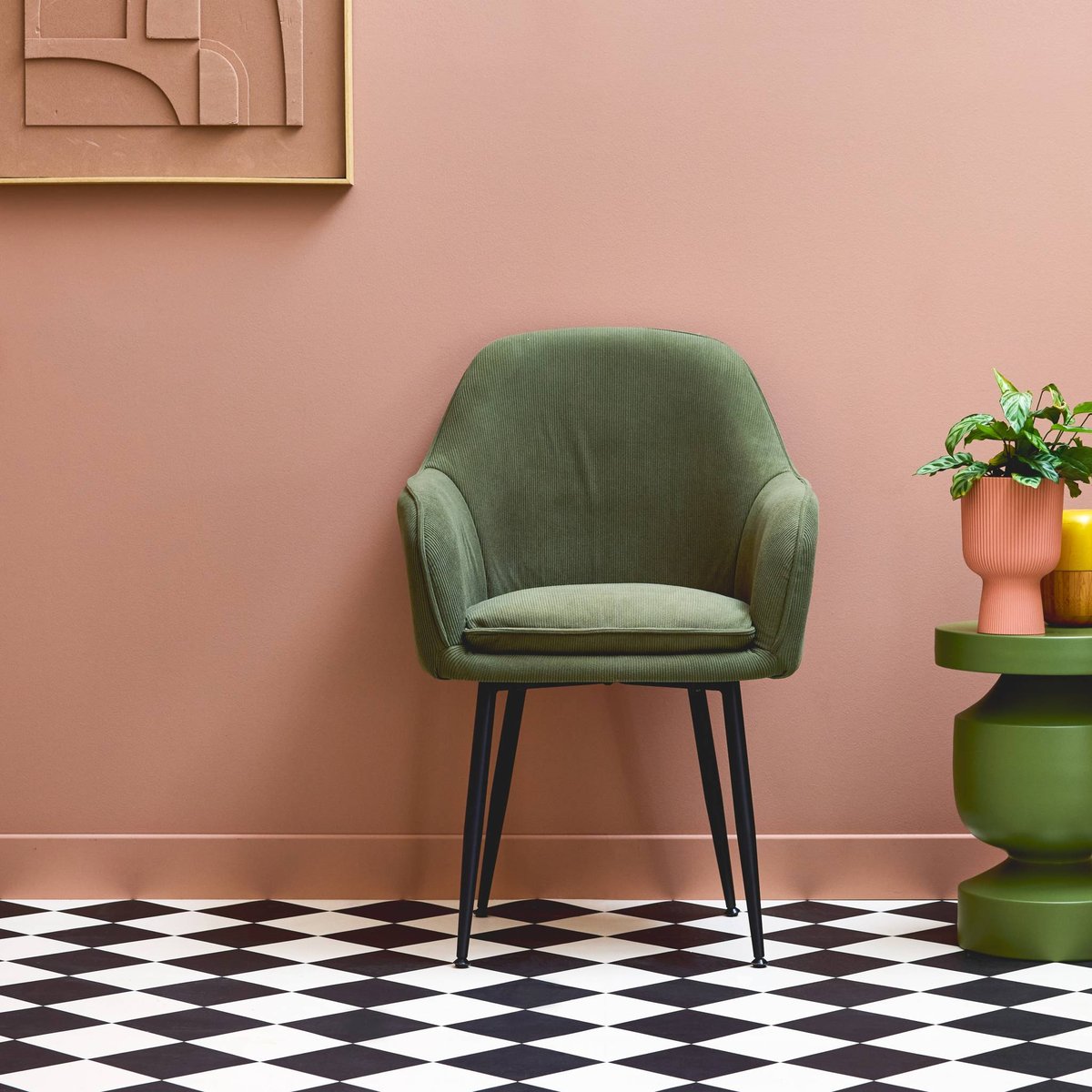 Fauteuil velours côtelé et pieds métal SHELLA camel, SWEEEK