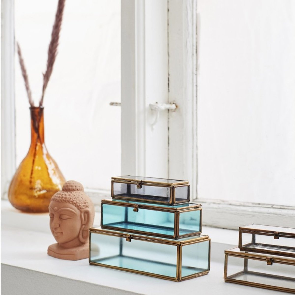 Petite boite à bijoux verre métal   set de 3 bleu, MADAM STOLTZ
