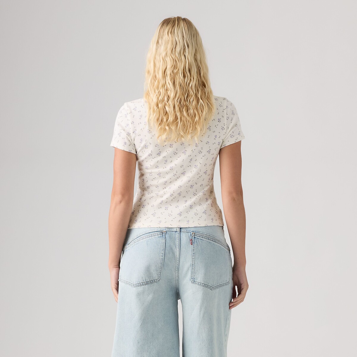 T-shirt manches courtes, maille pointelle, imprimé fleurs ecru, LEVI'S