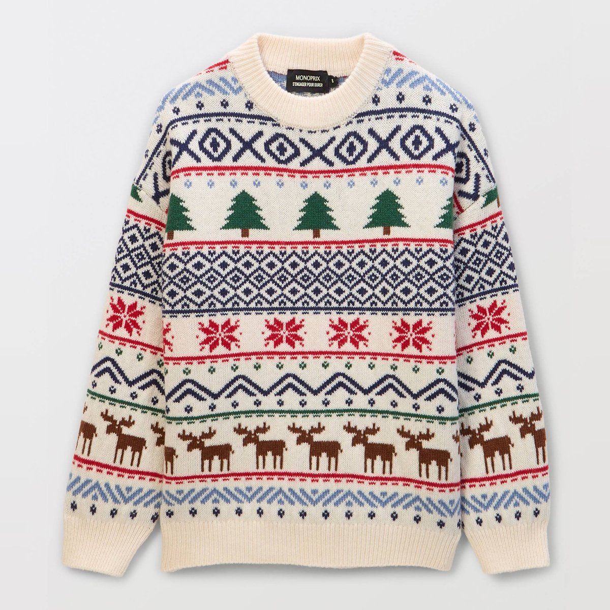 PULL JACQUARD CONTENANT DE LA LAINE naturel, MONOPRIX