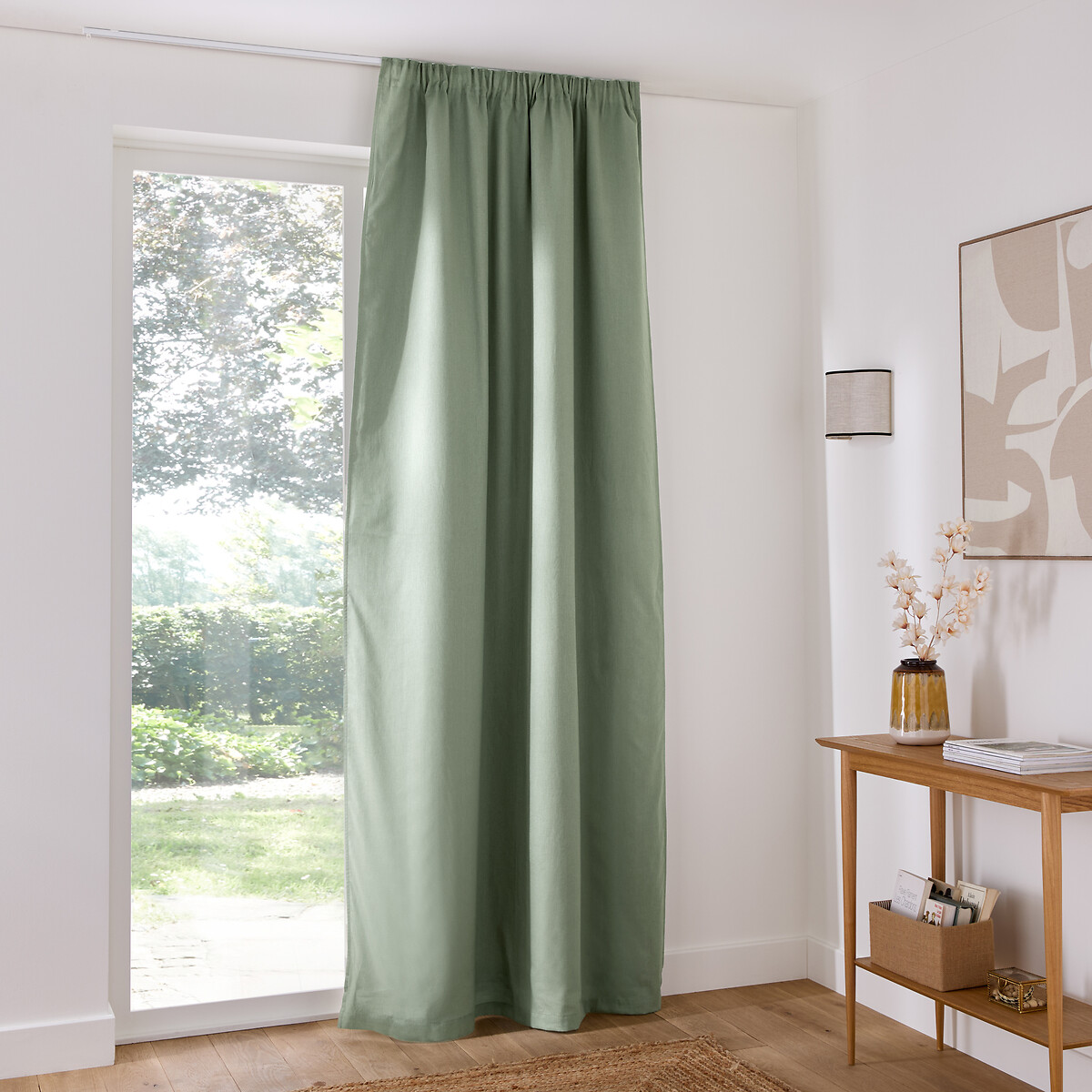 Tenda oscurante, in lino e cotone, con passamaneria arricciata ed effetto ondulato, Lincot verde, LA REDOUTE INTERIEURS