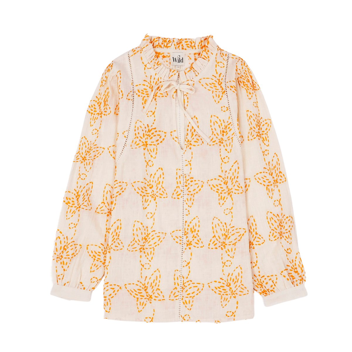 Chemise manches longues à motifs col V KAISSA ecru, WILD