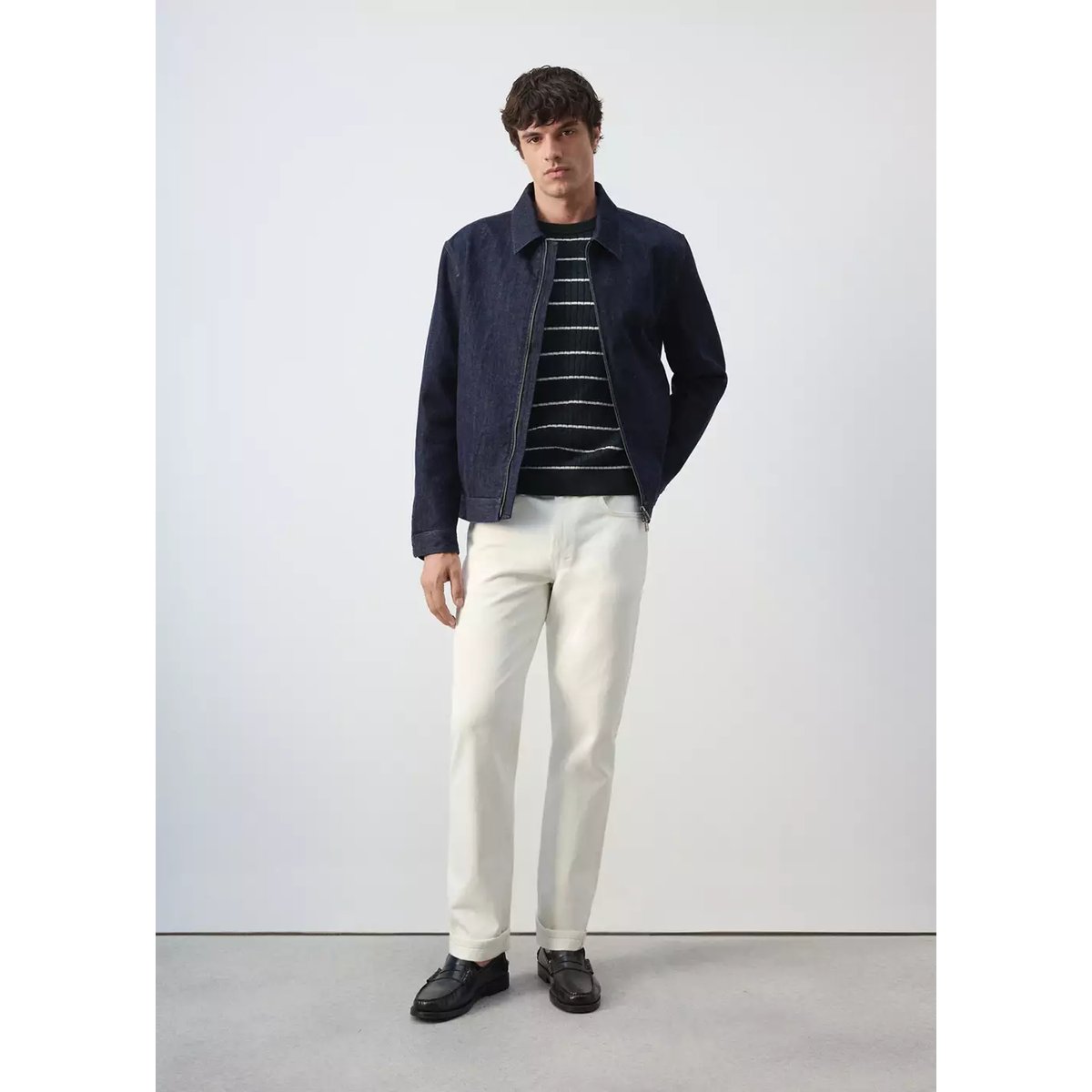 Veste en denim avec fermeture éclair bleu, MANGO MAN
