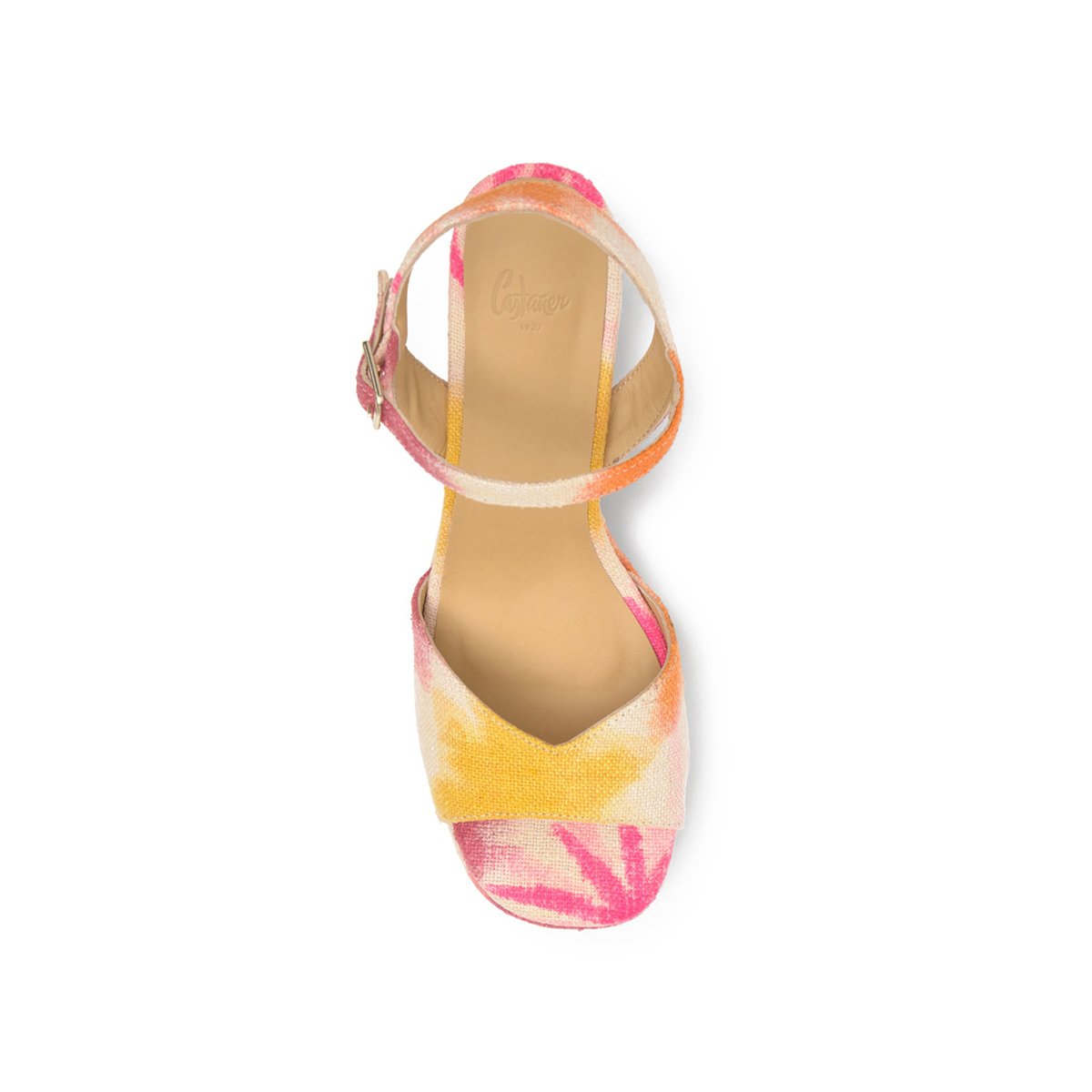 Sandales à talon bloc en lin imprimé floral tie-dye FLORA ULTRA PLATFORM rose, CASTANER