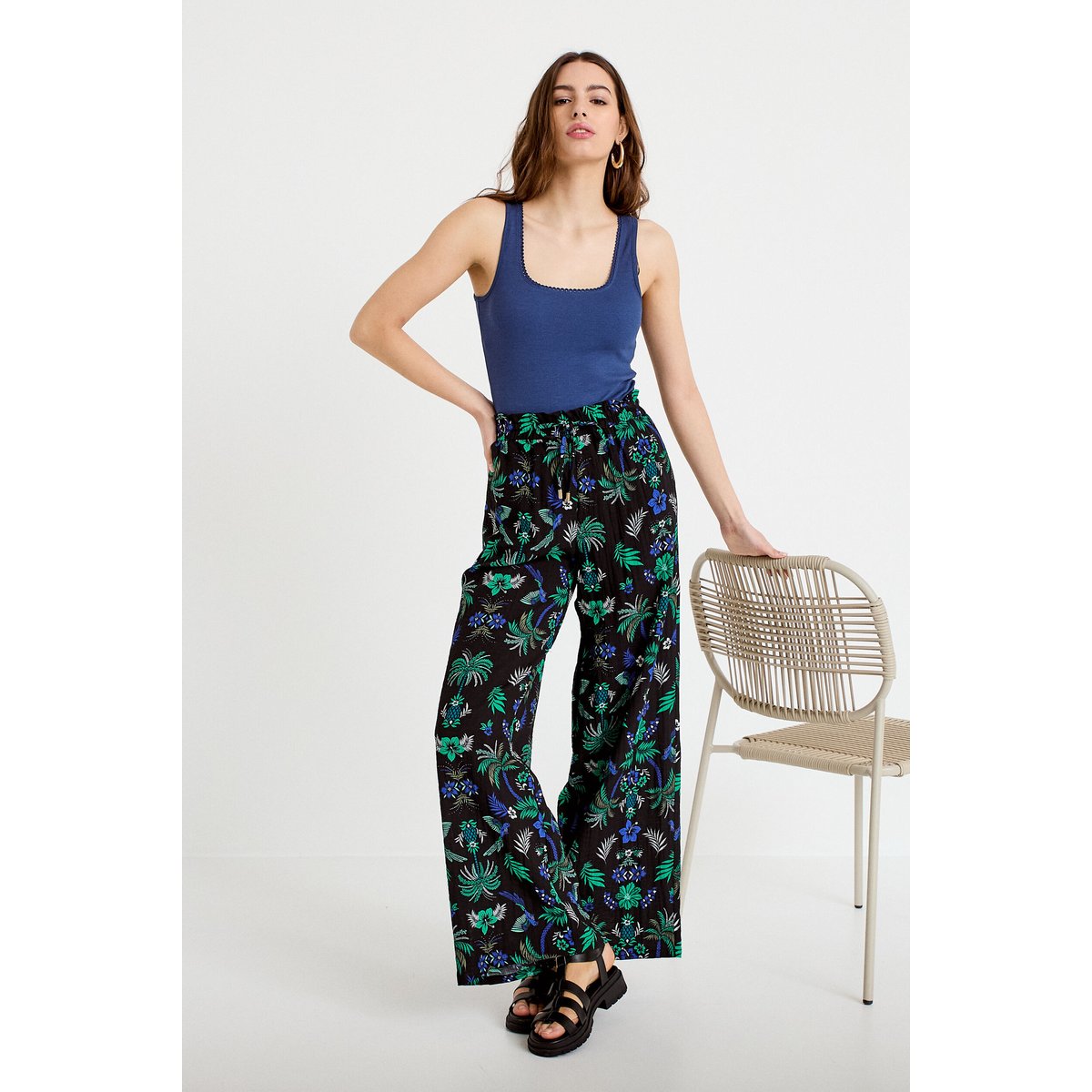 Pantalon large taille standard plissé noir, CACHE CACHE