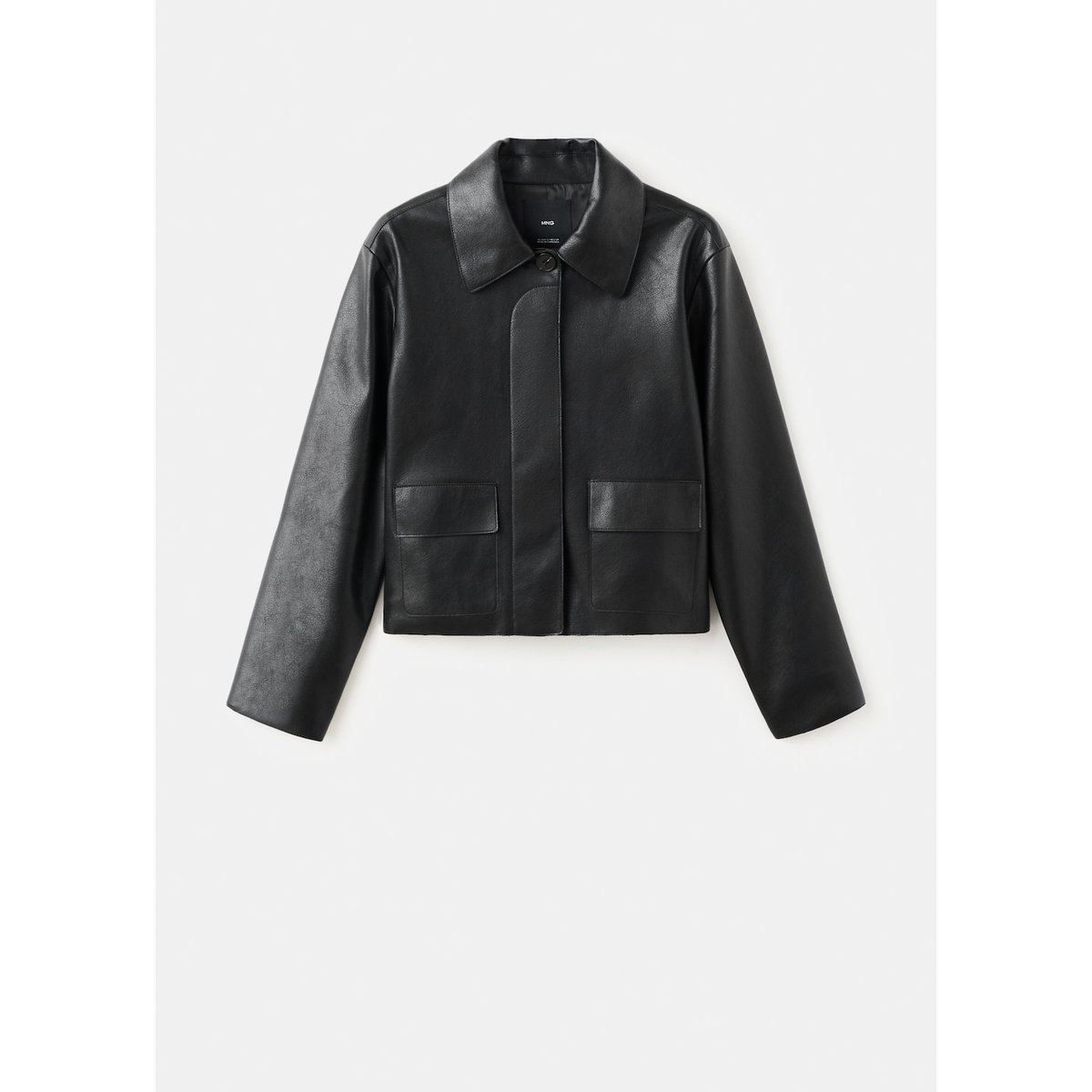 Veste cuir synthétique poches noir, MANGO