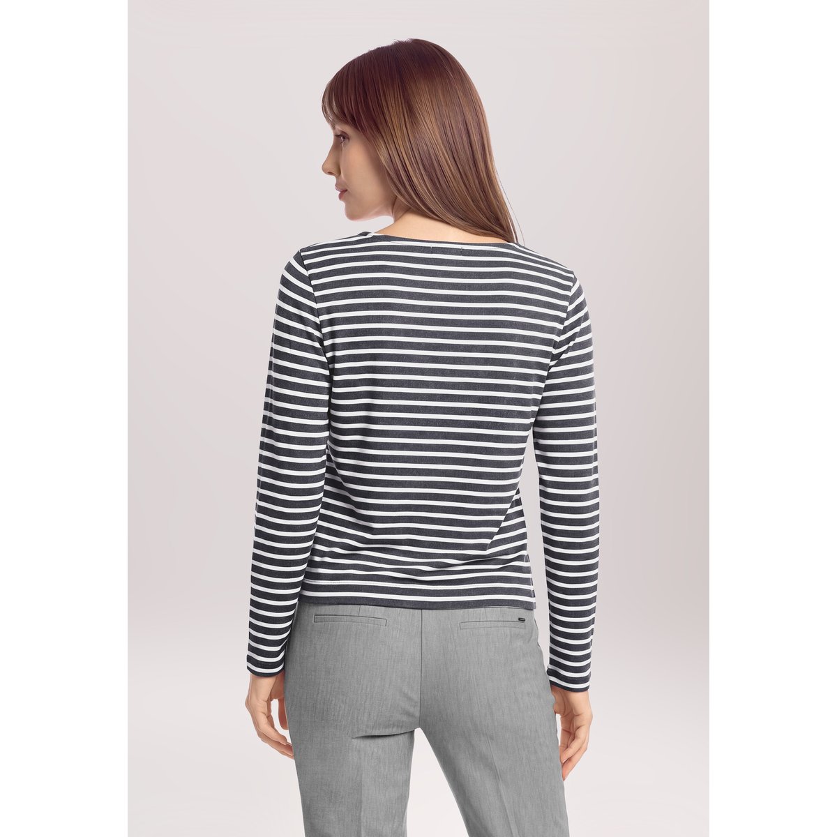 Haut casual à encolure bateau gris/blanc, BETTY & CO