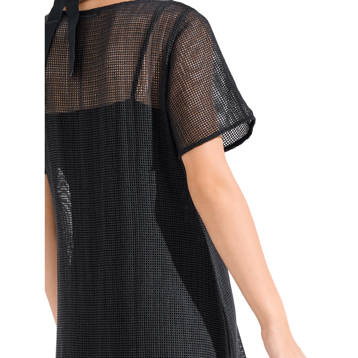 Robe longue de plage manches courtes MALAGA noir, LISCA