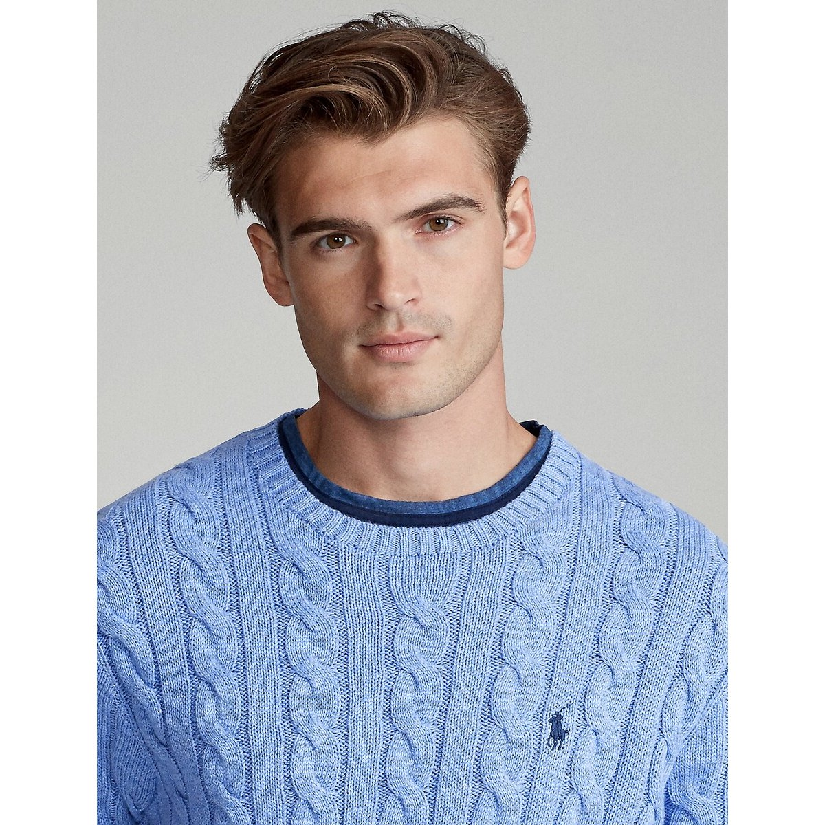 Pull a treccia in cotone blu, POLO RALPH LAUREN
