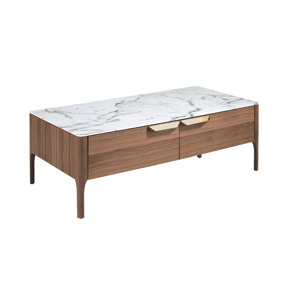 Table basse rectangulaire en verre imitant le marbre et le noyer blanc | noyer, ANGEL CERDA