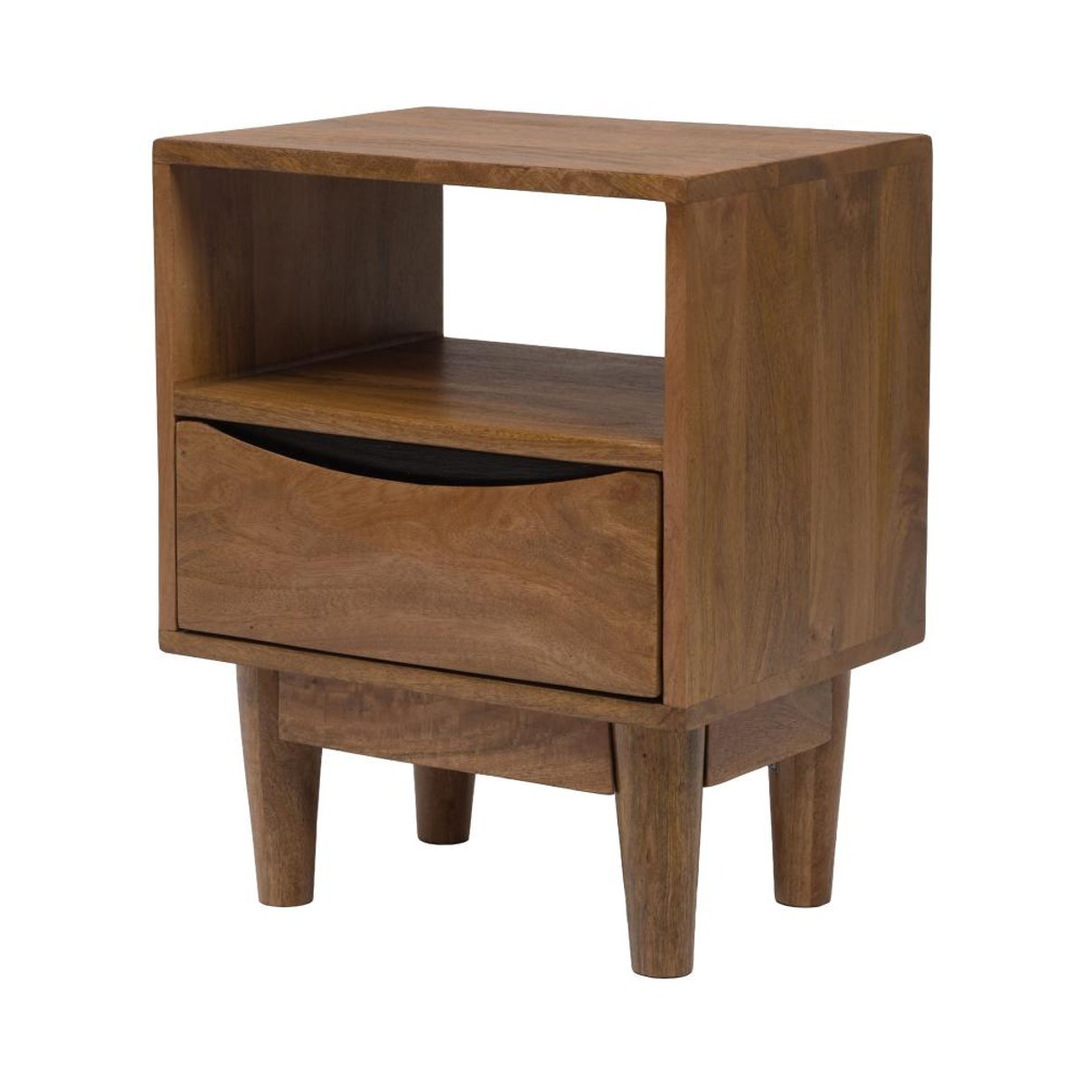 Table de chevet 1 tiroir 1 niche en manguier et métal L30 cm Gino marron, AMADEUS