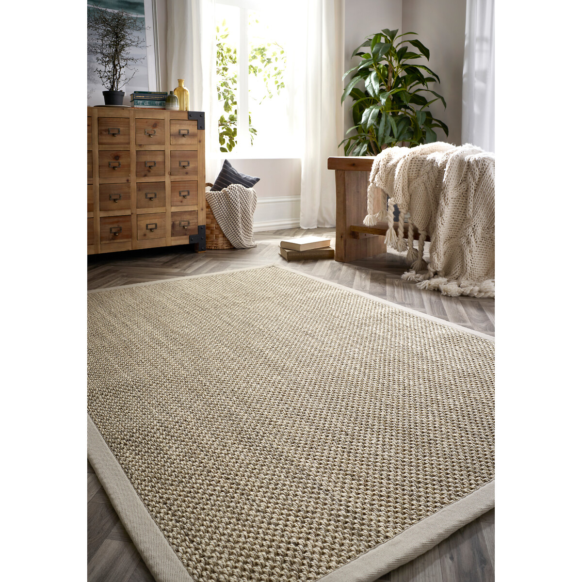 Herringbone Border Sisal Rug beige, SO'HOME