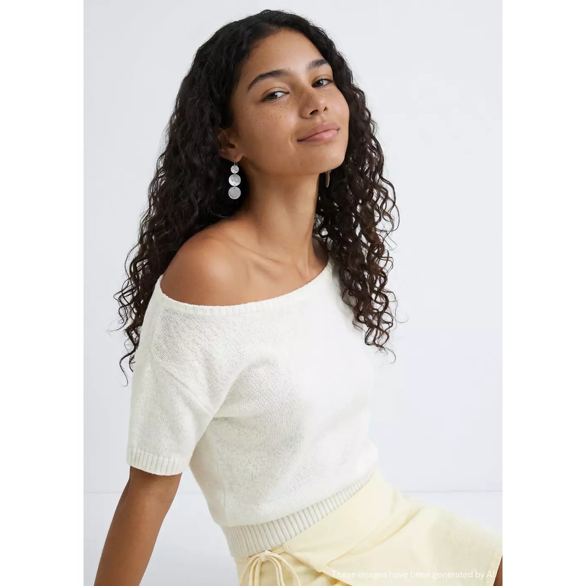 Pull en maille à épaules dénudées blanc, MANGO TEEN