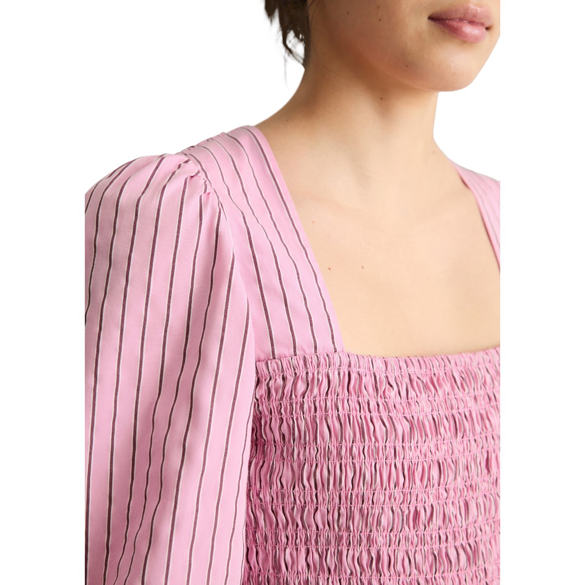 Robe à rayures avec partie supérieure smockée rose, MARC O’POLO DENIM