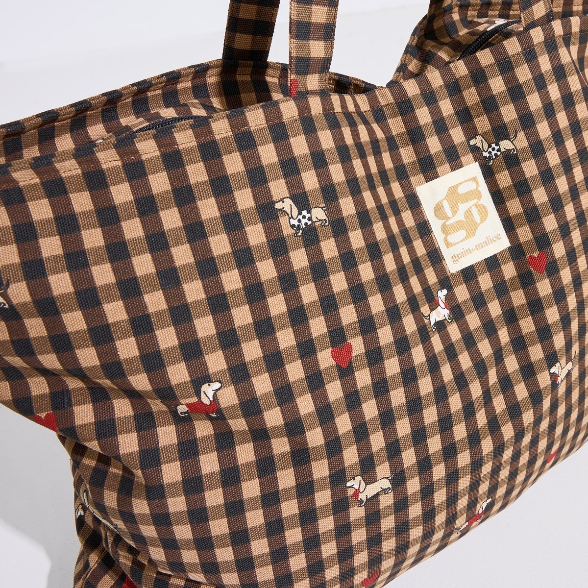 Sac cabas grand format motifs marron, GRAIN DE MALICE