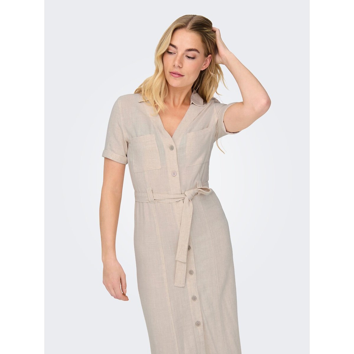 Robe manches courtes, avec ceinture ecru, ONLY