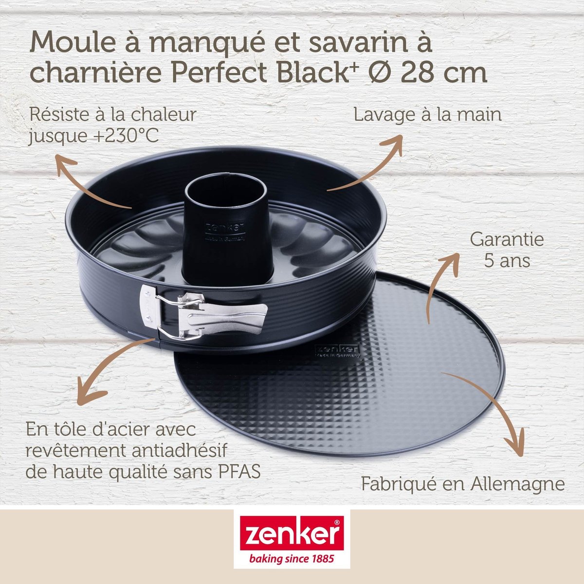 Moule à manqué et à savarin double fond 26 cm PERFECTBACK+ noir, ZENKER