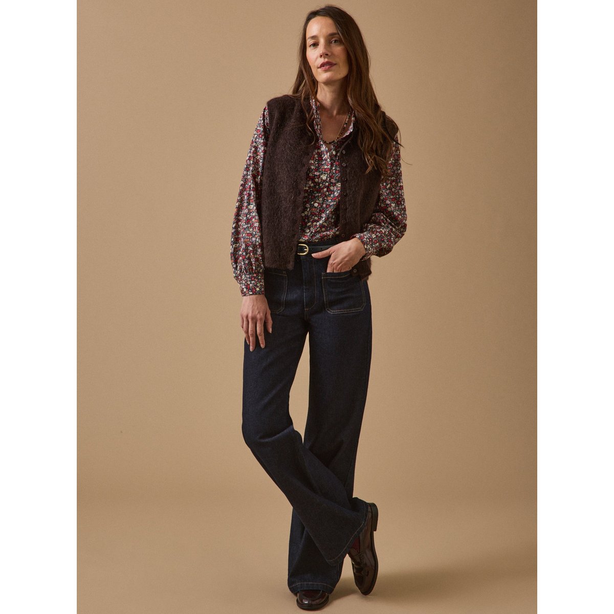 Gilet sans manches laine et mohair chocolat, CYRILLUS