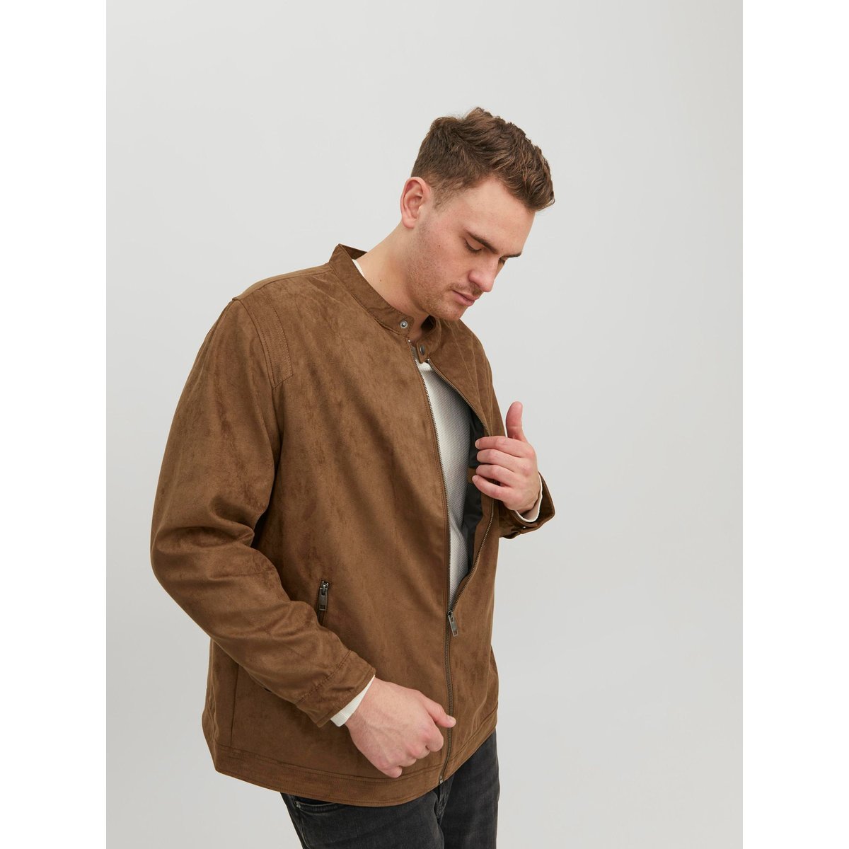 Veste De Motard En Simili-Cuir Plus Size Veste de motard en simili-cuir cognac, JACK & JONES