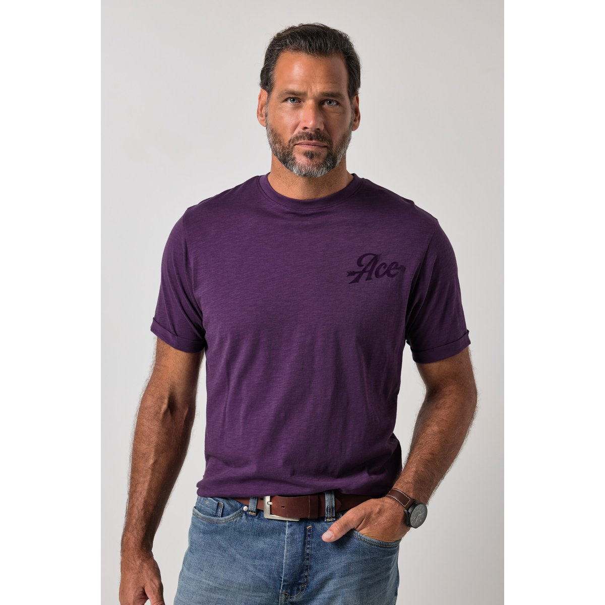 T-shirt à manches courtes et imprimé violet foncé, JP1880