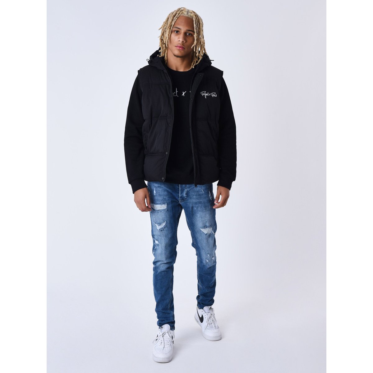 Blouson matelassé sans manches Capuche noir, PROJECT X