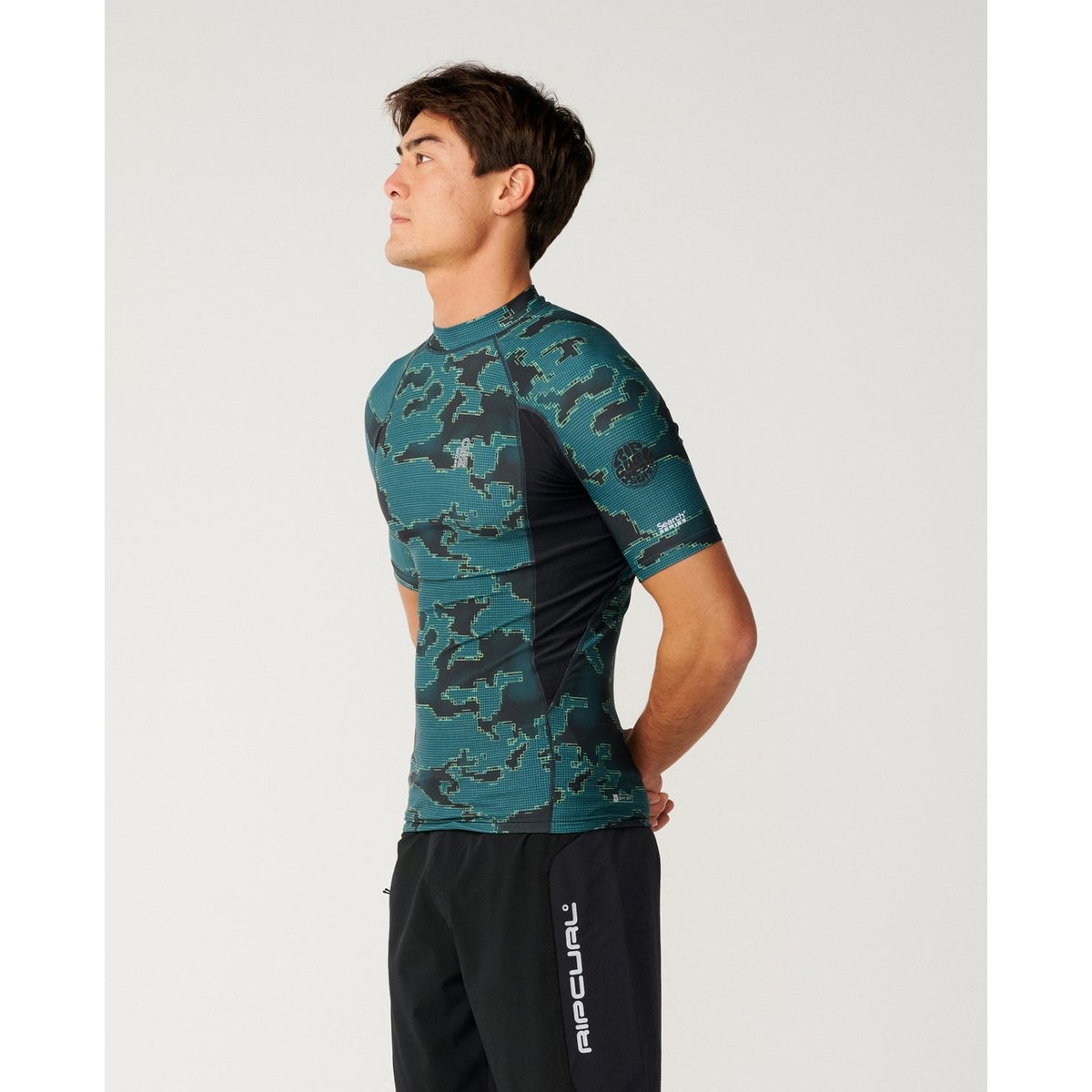 T-shirt anti-UV à manches courtes SEARCH SERIES UPF bleu vert, RIP CURL