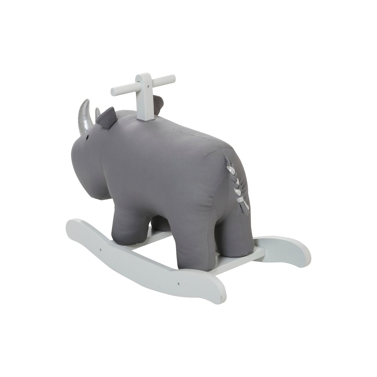 Rhinocéros à bascule gris clair uni avec decor, VERTBAUDET