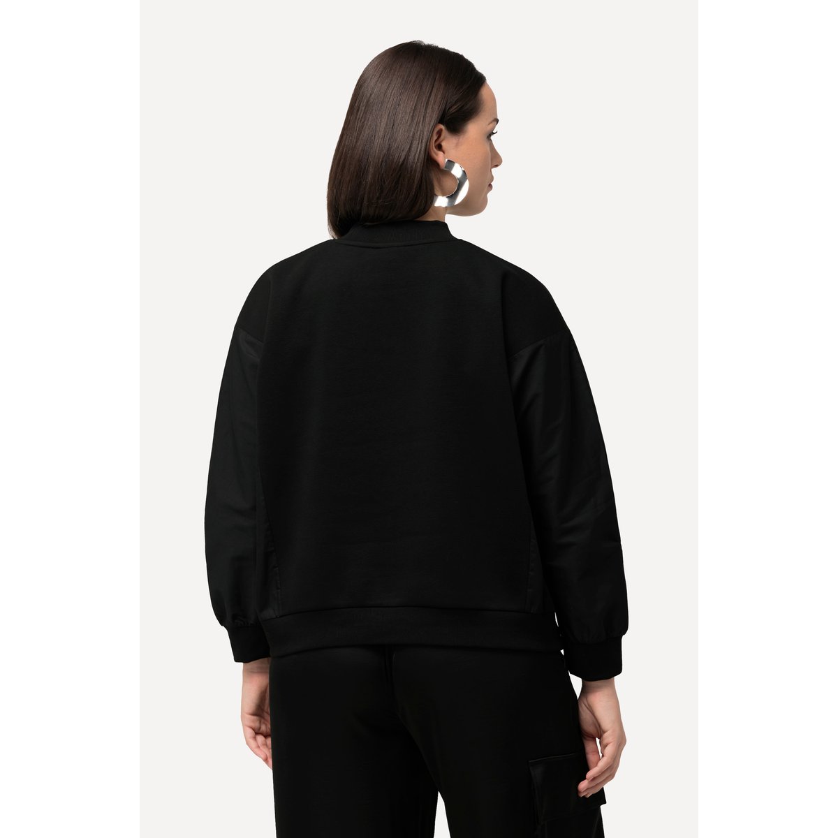 Sweat, empiècement en popeline, col rond noir, ULLA POPKEN