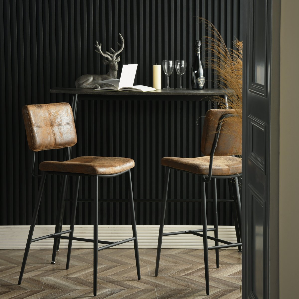 Lot de 2 tabouret de bar rétro vintage, INDEPENDENCE marron, MEUBLES COSY