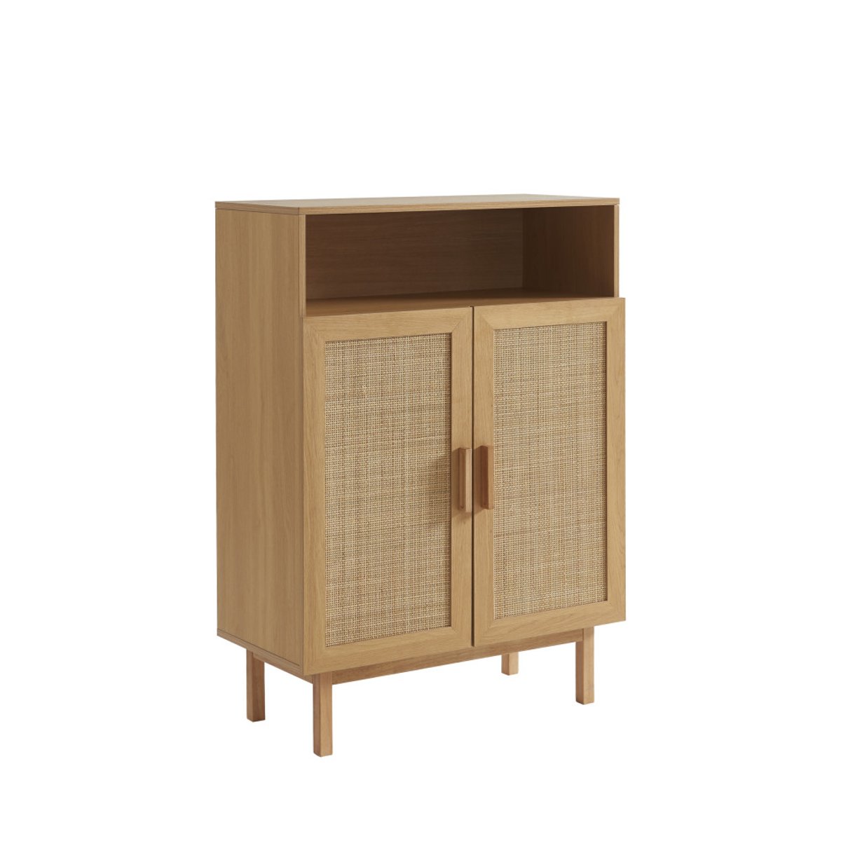 Meuble à chaussures 2 portes 1 niche en bois et cannage L80cm- JUNE bois clair, DRAWER