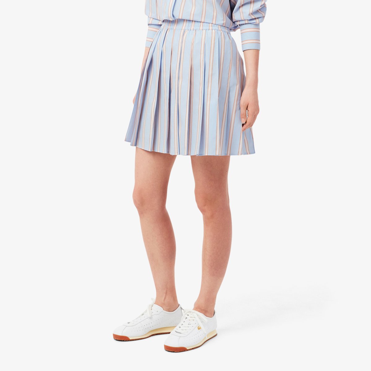 Jupe courte plissée rayée popeline bleu-48c, LACOSTE
