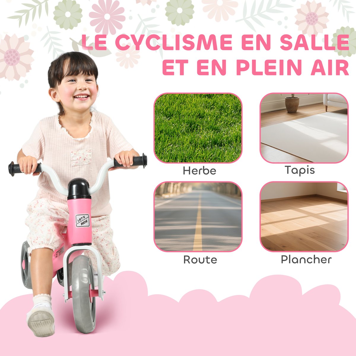 Vélo d'équilibre pour enfants Métal Rose rose, noir, blanc, AIYAPLAY