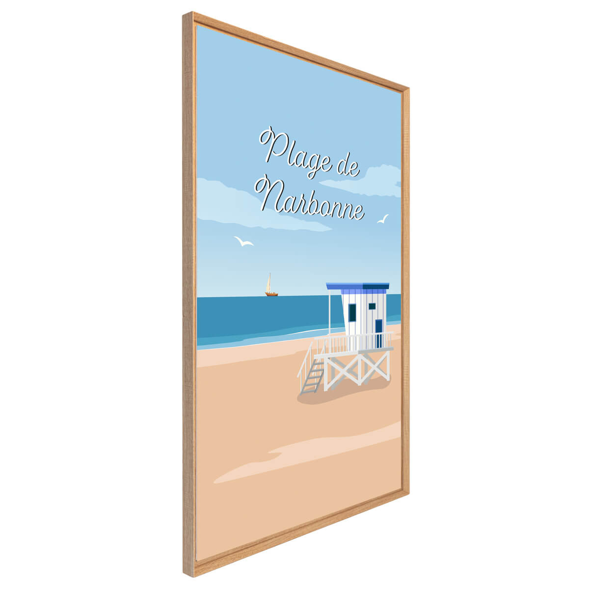 Tableau Mural Illustration Plage Narbonne PLAGE beige-fibres de bois, CEANOTHE