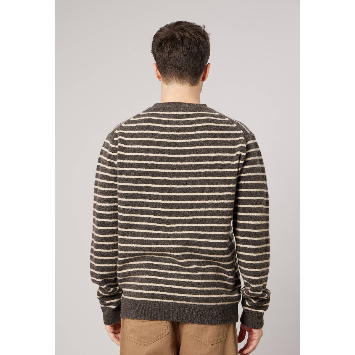 Pull confort homme en maille rayé jacquard RISCOS brown, DEELUXE