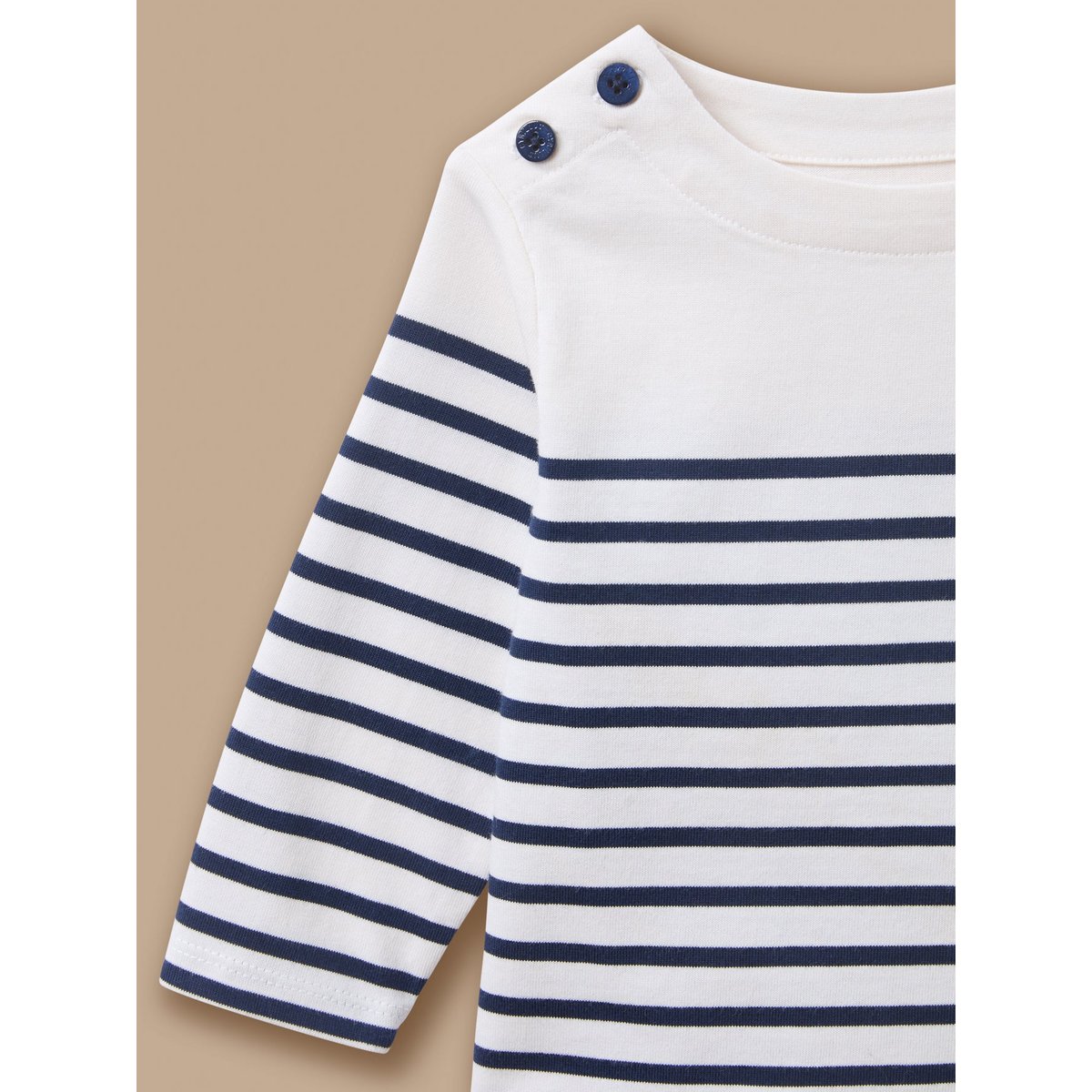 T-shirt marinière boutonné rayure marine/ecru, CYRILLUS