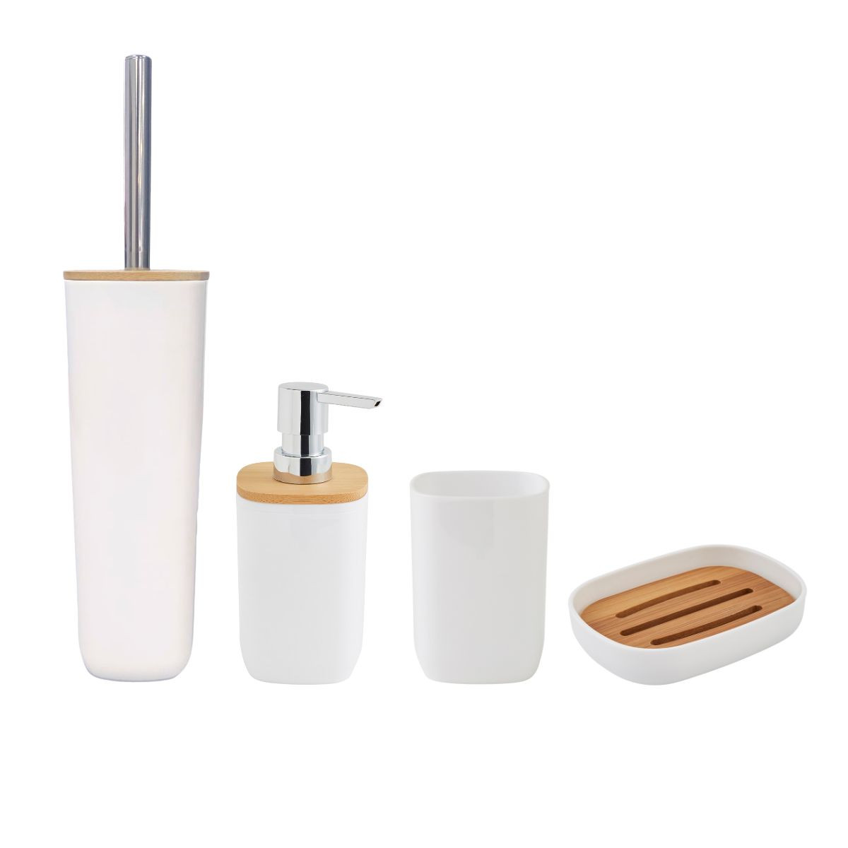 Set salle de bain 4 pièces uni en bambou SEQUOIA blanc, GUY LEVASSEUR