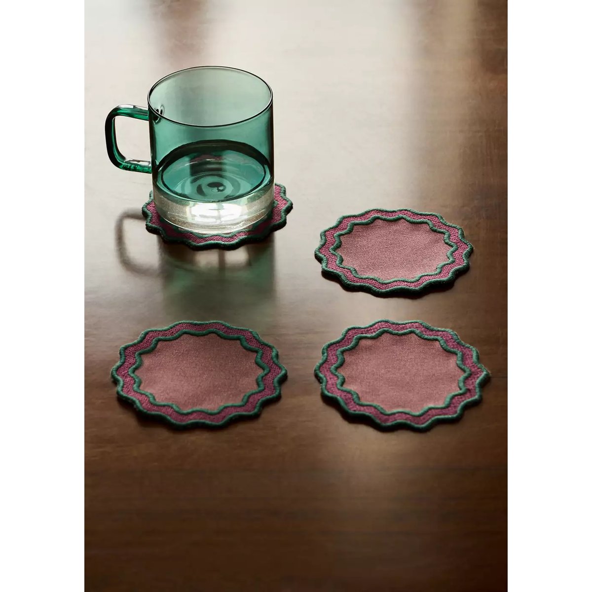Dessous de verre géométriques 100 % coton rose, MANGO HOME