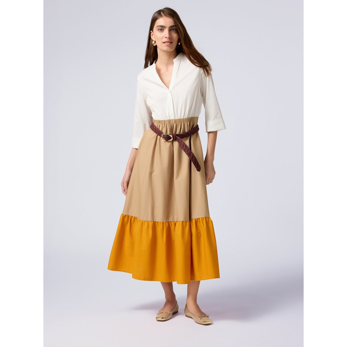 Robe longue color block orange soleil, OLTRE