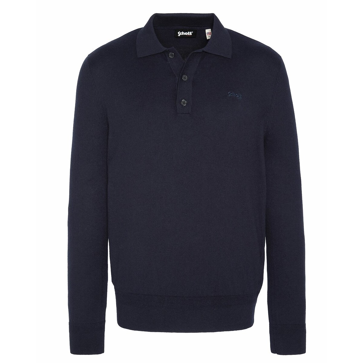 Trui met hemdskraag en knoopsluiting marineblauw, SCHOTT