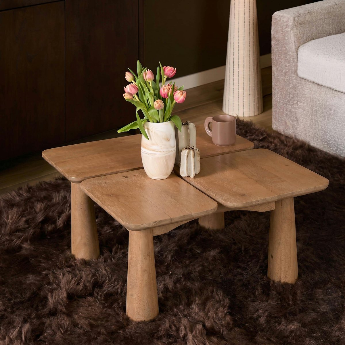 Table basse design 3 plateaux manguier naturel ALMA bois naturel, PIER IMPORT
