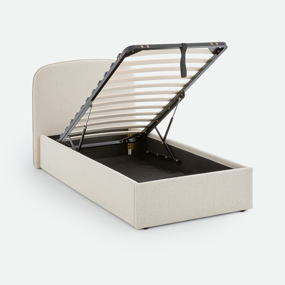 Lit coffre avec sommier relevable, tissu bouclette, CONTO ecru, LA REDOUTE INTERIEURS