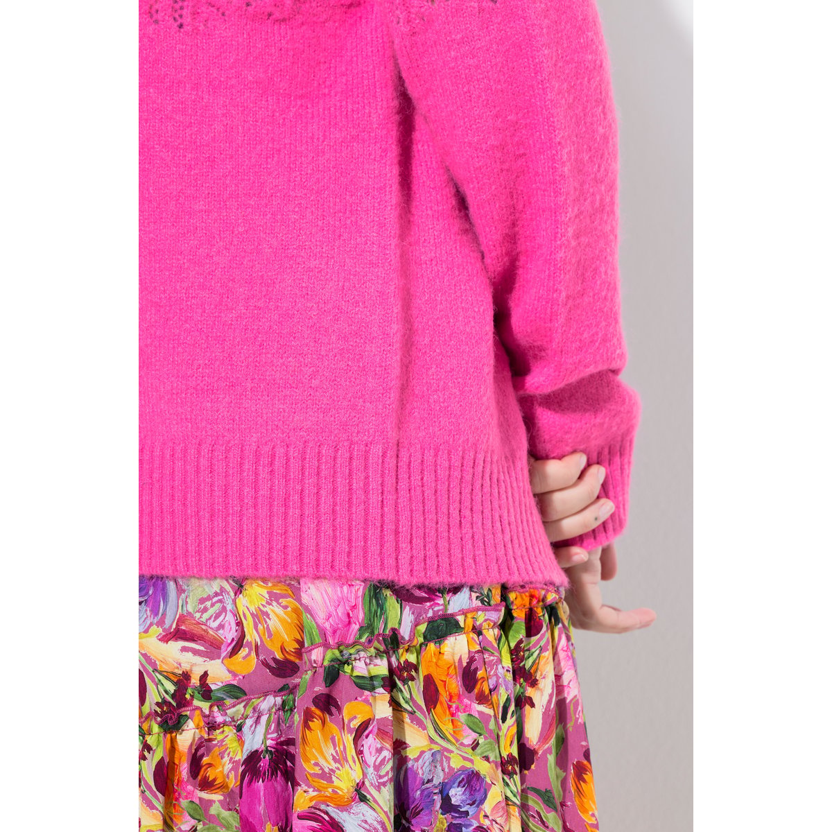 Cardigan col rond et manches longues rose vif, ULLA POPKEN